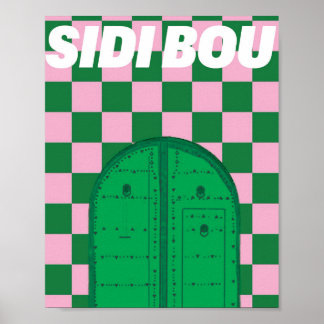 Retro Sidi Bou Said Affisch | Vintage Grön & Rosa 