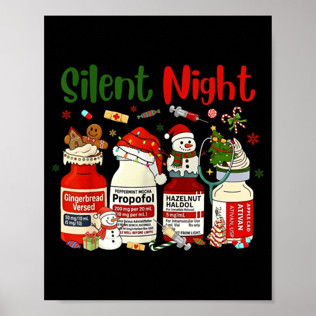 Retro Silent Night Xmas Nurse Christmas Doctor Er  Poster (Framsidan)
