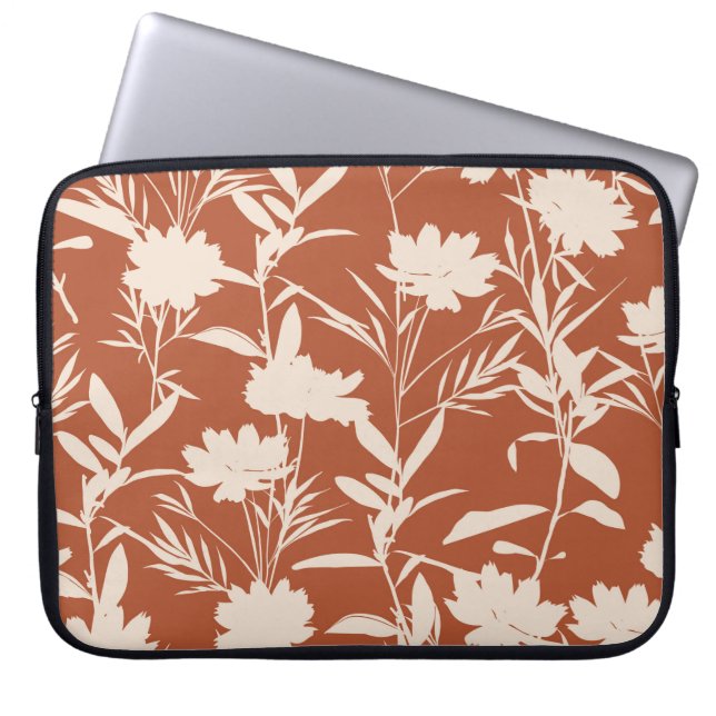 Retro silhouette-blommor, sömlös mönster i laptop fodral (Framsidan)