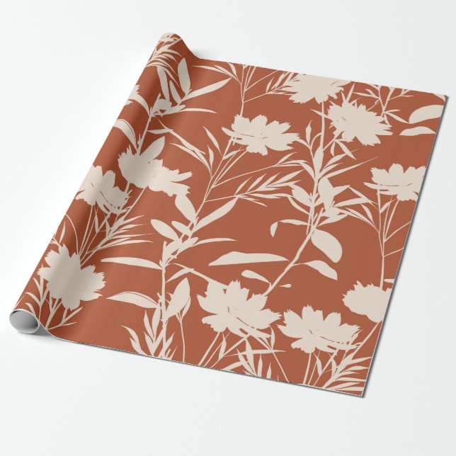 Retro silhouette-blommor, sömlös mönster i presentpapper (Utrullad)