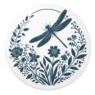 Retro Silhouette Dragonfly med blommor Knopp