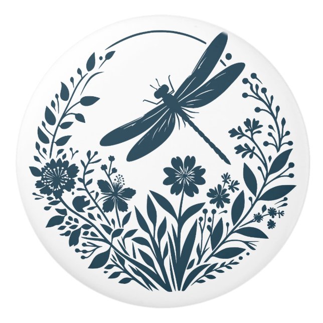 Retro Silhouette Dragonfly med blommor Knopp (Framsidan)