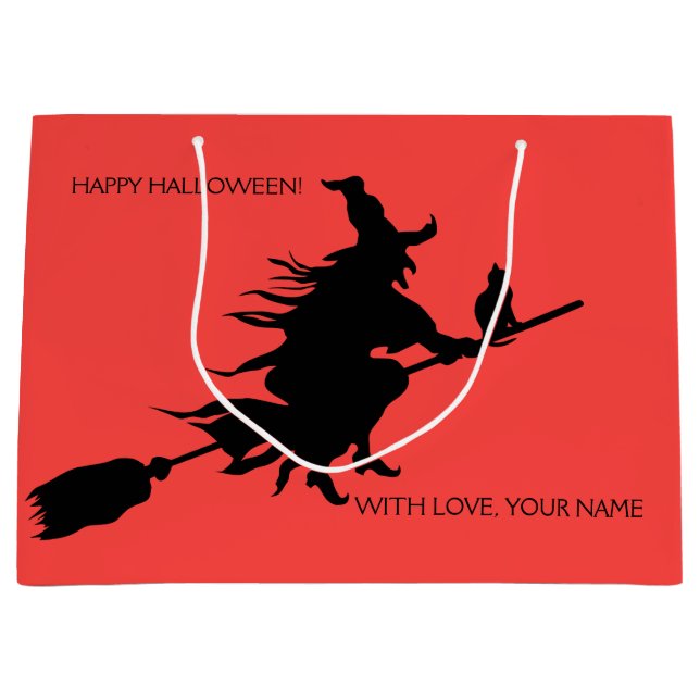 RETRO SILHOUETTE HALLOWEEN WITCH PÅ BROOM GIFT BAG (Framsidan)