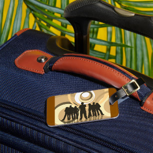 Retro Silhouette Personer med Abstrakt Circles Bagagebricka