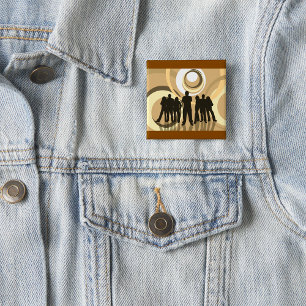 Retro Silhouette Personer med Abstrakt Circles Knapp