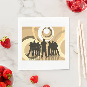 Retro Silhouette Personer med Abstrakt Circles Pappersservett