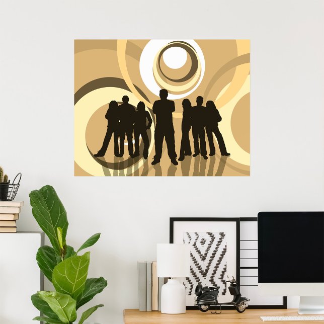 Retro Silhouette Personer med Abstrakt Circles Poster (Skapare uppladdad)