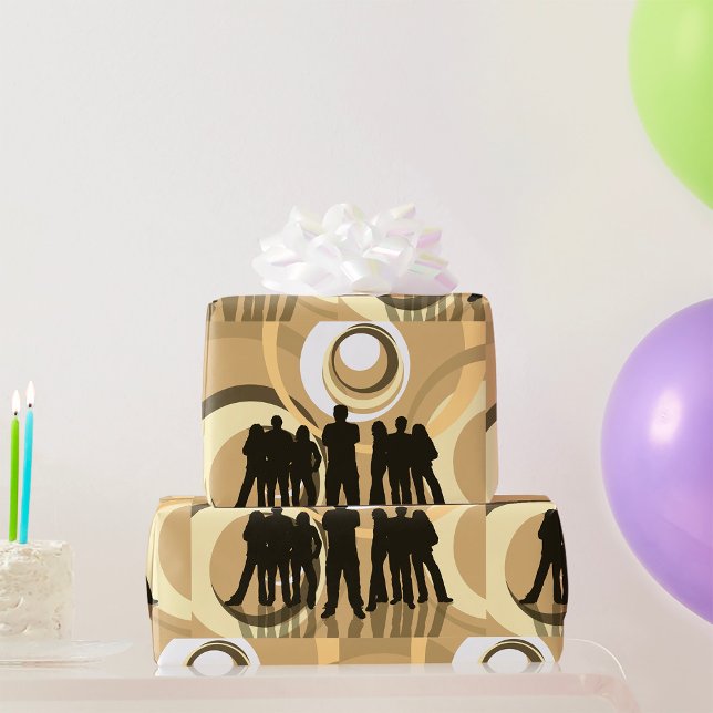 Retro Silhouette Personer med Abstrakt Circles Presentpapper (Skapare uppladdad)