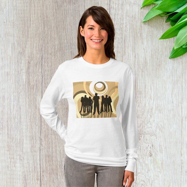 Retro Silhouette Personer med Abstrakt Circles T Shirt (Skapare uppladdad)