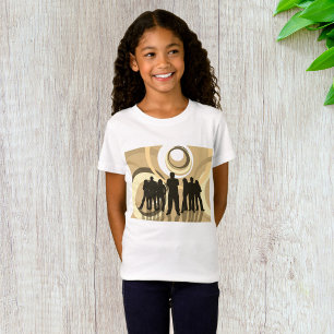 Retro Silhouette Personer med Abstrakt Circles T Shirt