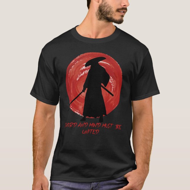 Retro Silhouette Samurai - Samurai Mind Quote T Shirt (Framsida)