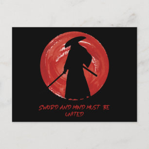 Retro Silhouette Samurai - Samurai Mind Quote Vykort