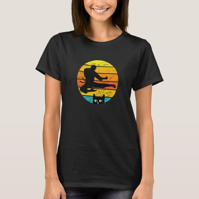 Retro Siluett Karate Katt T Shirt (Framsida)