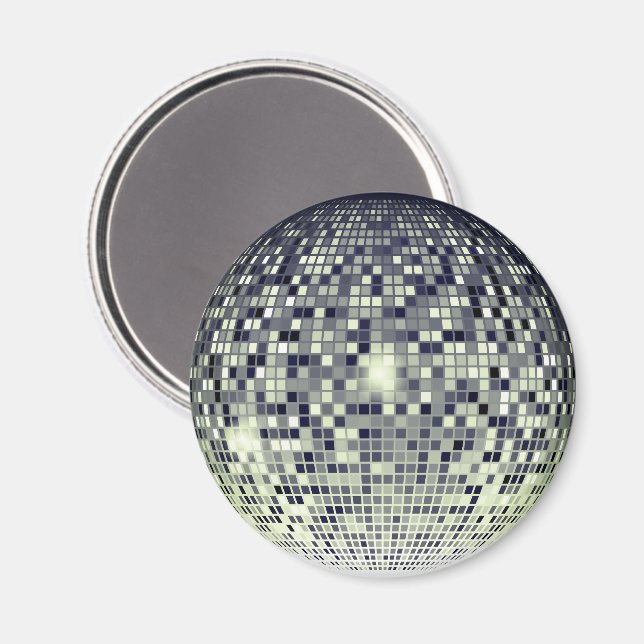 Retro Silver Disco Ball Glitter Rund Magnet (Front/Back)