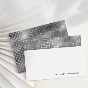 Retro Silver Grått Disco Boll Spegel Monogram Anteckningskort