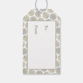 Retro Silver Guld Flower Mönster Presentetikett