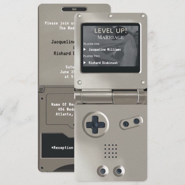 Retro Silver Handhållen Spelbröllopsinbjudan Inbjudningar (Fram/baksida)