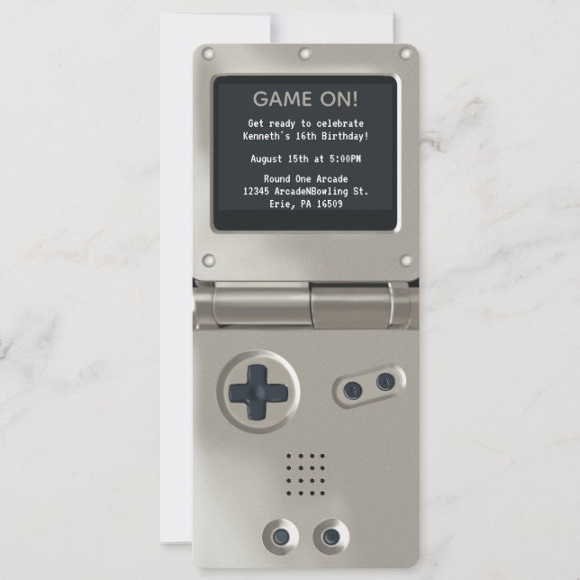 Retro Silver Handheld Gaming Birthday Invitation Inbjudningar (Framsida)