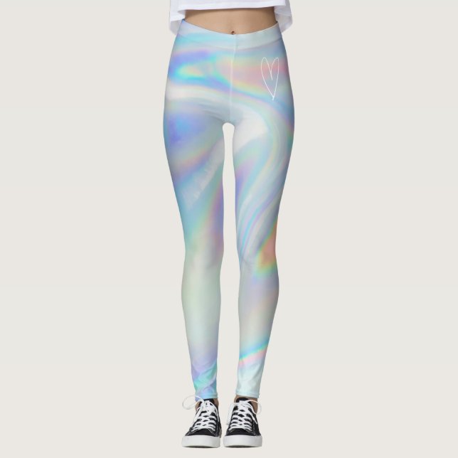 Retro Silver Holografik | Kvinnors bensin Leggings (Framsida)