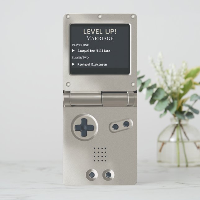 Retro Silver II Handhållen Spelande Bröllopsinbjud Inbjudningar (Stående Fram)