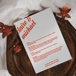 Retro Simple Bröllop Bord Menu-kort - platt meny