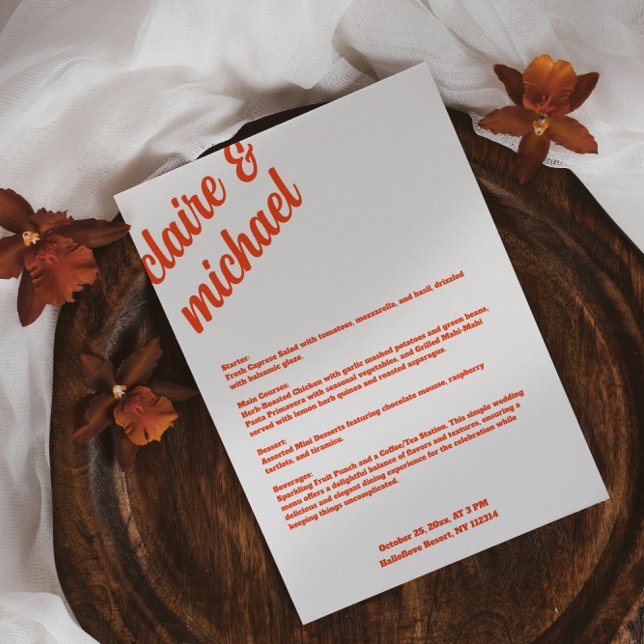 Retro Simple Bröllop Bord Menu-kort - platt meny (Simple Wedding Table Menu Cards Flat Menu)