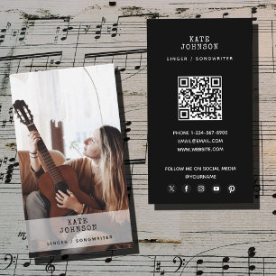 Retro Singer Musician Photo Modern Musical Black Visitkort