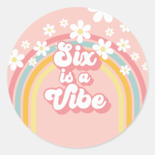 Retro Six är en Vibe Groovy Rainbow 6e Birthday Runt Klistermärke