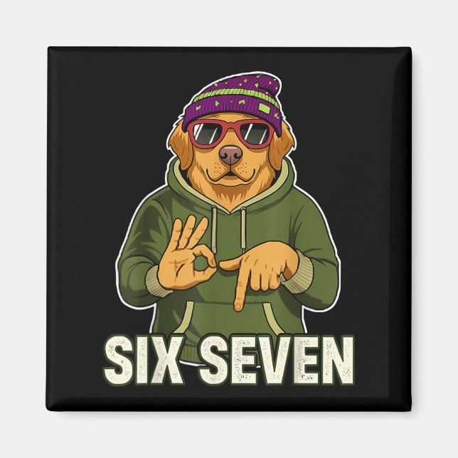 Retro Six Seven Golden Retriever Graphic Gift Men  Magnet (Framsidan)