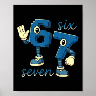 Retro Six Seven Nummer Meme Brainrot Present För M Poster