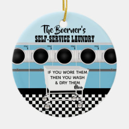 Retro-självbetjäning-Tvätt de utför arbetet Julgransprydnad Keramik