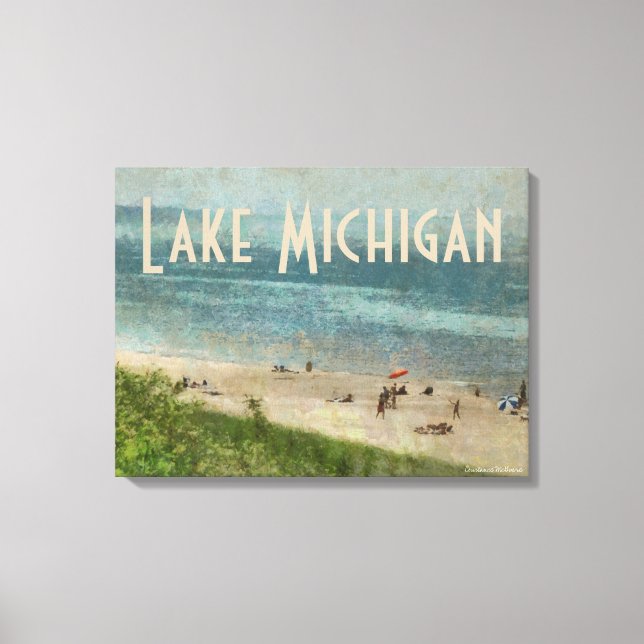 Retro Sjö Michigan Beach Premium Wrapped Canvas (Framsida)