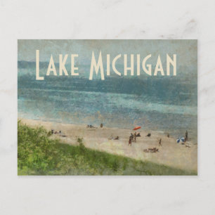 Retro Sjö Michigan Shoreline Beach-vykort Vykort