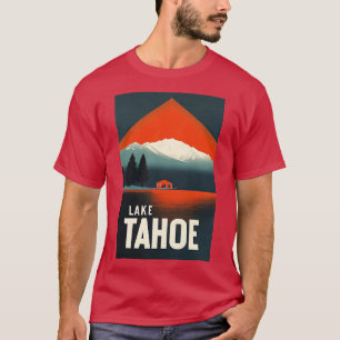 Retro Sjö Tahoe Cabin Art med fet bergsmark T Shirt