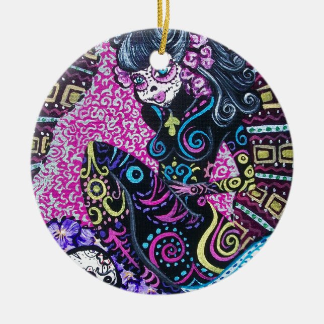 Retro sjöjungfru för day of the dead julgransprydnad keramik (Framsidan)