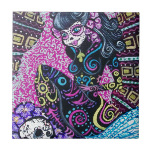 Retro sjöjungfru för day of the dead kakelplatta