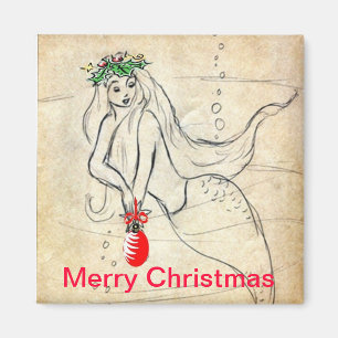 Retro Sjöjungfru God jul Magnet