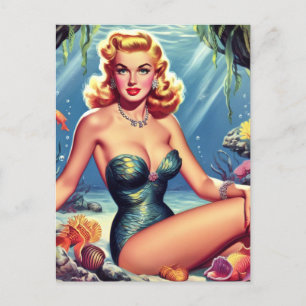 Retro-Sjöjungfru Pin Up Vykort