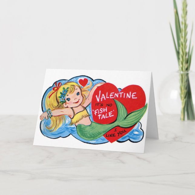 Retro Sjöjungfru Valentine Day Card Helgkort (Framsida)