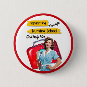Retro Sjuksköterska Pinup_ Sjuksköterskeanteckning Knapp