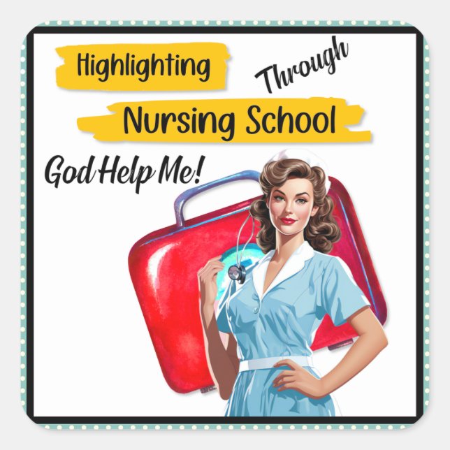 Retro sjuksköterska Pinup_ Vårdanteckningar Fyrkantigt Klistermärke (Framsida)