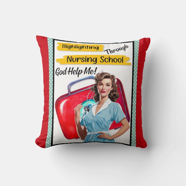 Retro sjuksköterska Pinup_ Vårdanteckningar Kudde (Framsida)