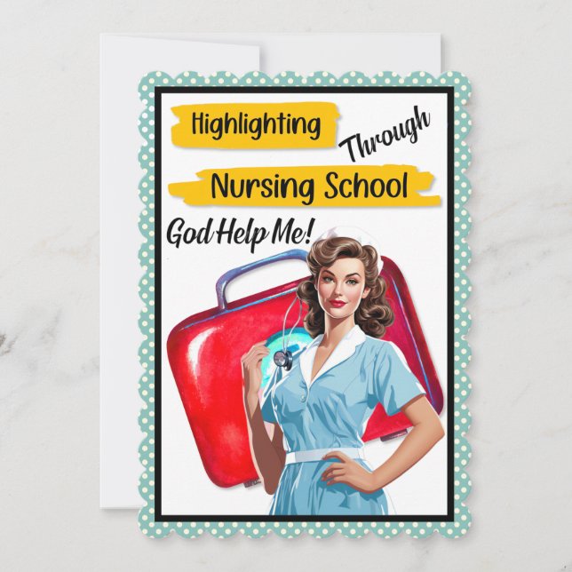 Retro sjuksköterska Pinup_ Vårdanteckningar Tack Kort (Framsida)