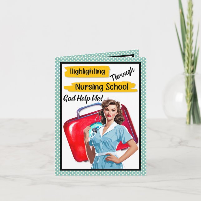 Retro sjuksköterska Pinup_ Vårdanteckningar Tack Kort (Framsida)