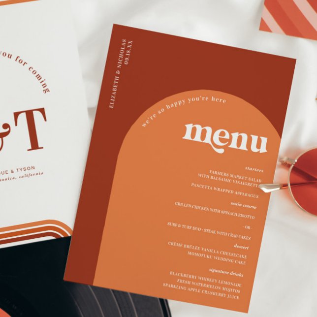 Retro Sjuttiotals Typografi | Bröllopsmeny Meny (Skapare uppladdad)