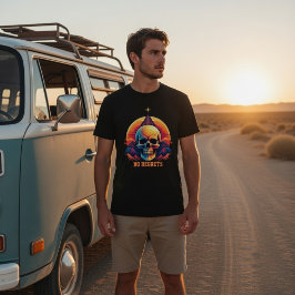 Retro Skalle Bergs Solnedgång Inga Ånger Grafik T Shirt