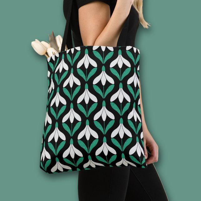 Retro Skandi Mid Century Modern Snödropsmönster Tygkasse (Snow drop floral all over print tote bag)