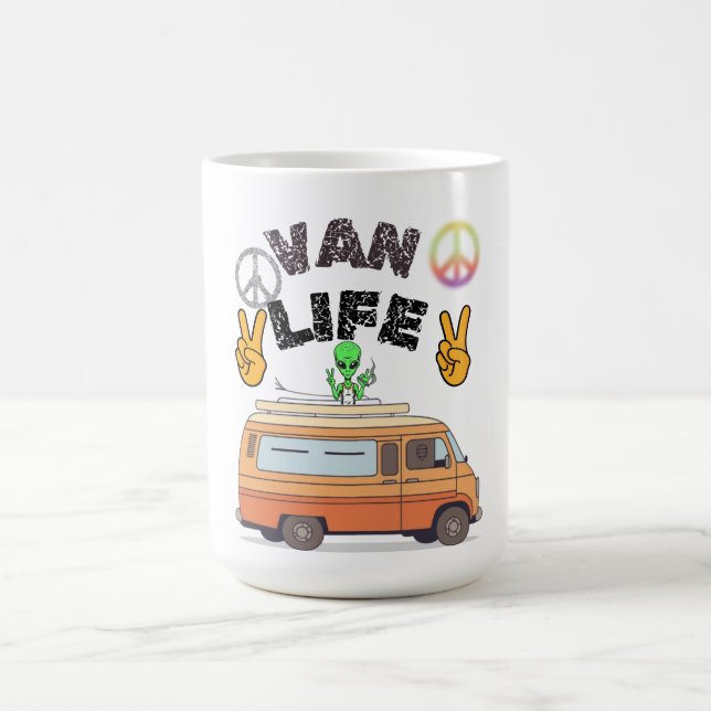 Retro skåpbilsliv utomjording camping fredstecken  kaffemugg (Center)