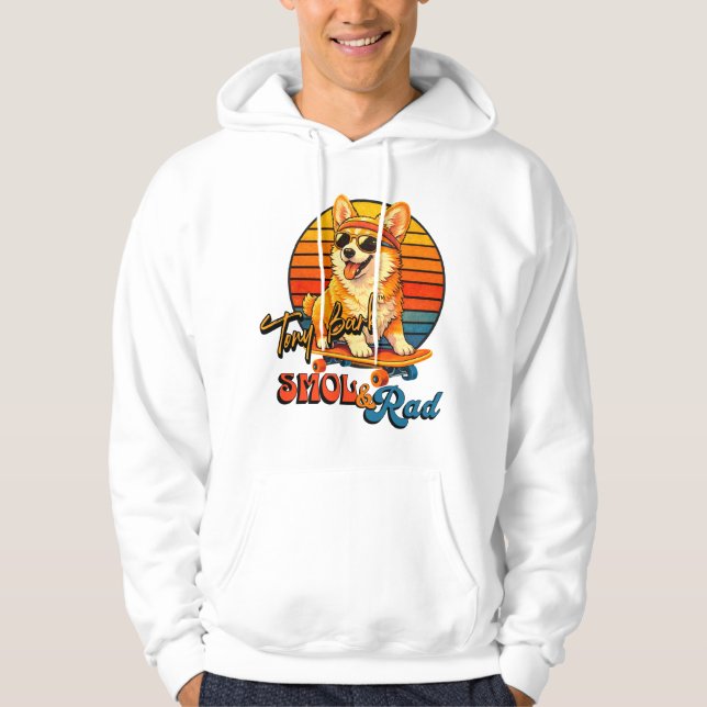 Retro Skate Corgi – Tony Bark™ – Smol & Rad  Hoodie (Framsida)