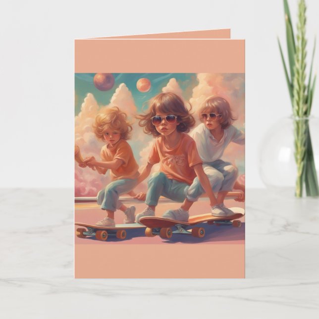 Retro skateboard barn Glad födelsedag hälsning Tack Kort (Framsida)